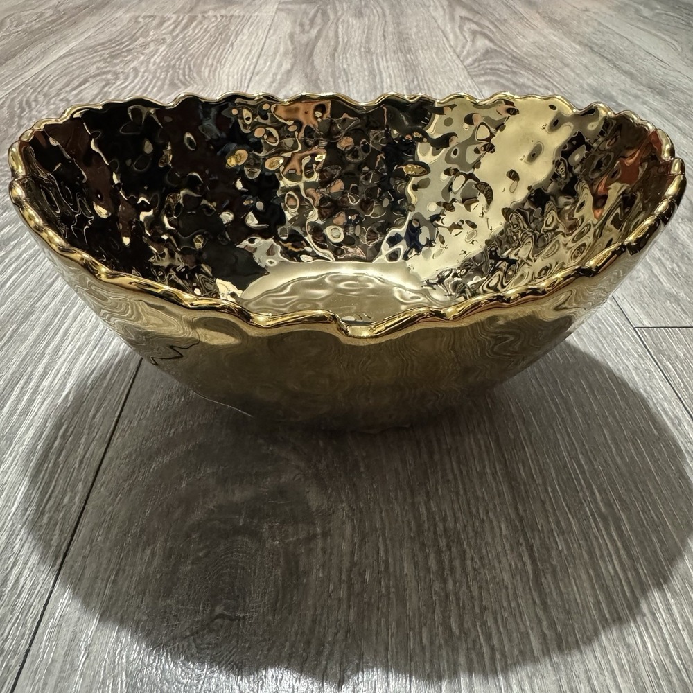 Baroque Collection Gold‎ Ceramic Serving Holiday Bowl 7.75 x 6.38 in 30 Fl Oz